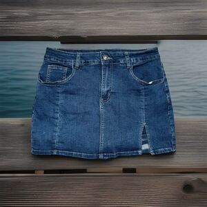 Uvamia Skort Skirt Shorts M (30x14.5) Dark Wash Blue Denim Stretch Womens